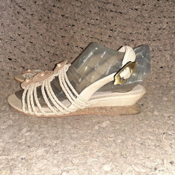 HOUSE OF HARLOW 1960-Beige Leather Braided Strap & Disk Slingback-Sz 6-Excellent - Picture 2 of 7